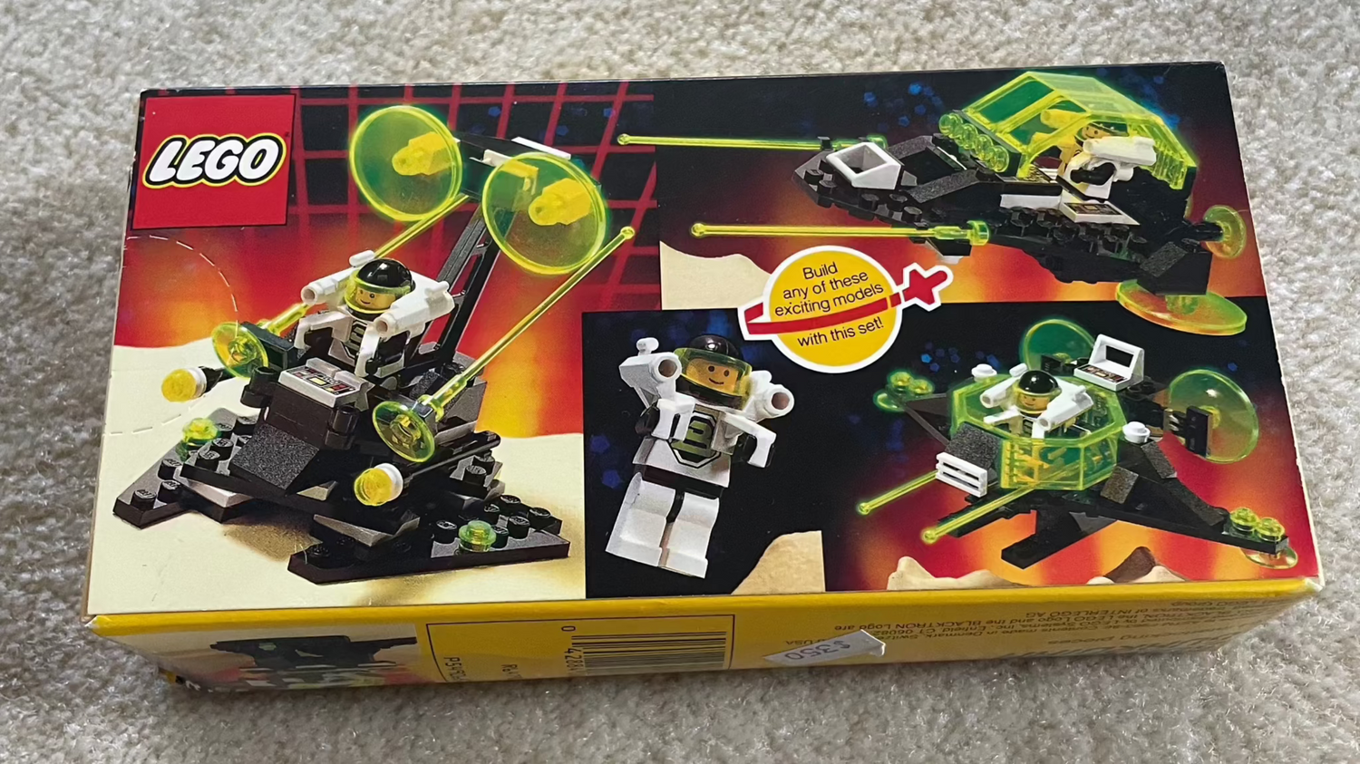 Sealed Lego 6878 Blacktron Sub Orbital Guardian set box with space-themed design and minifigure.