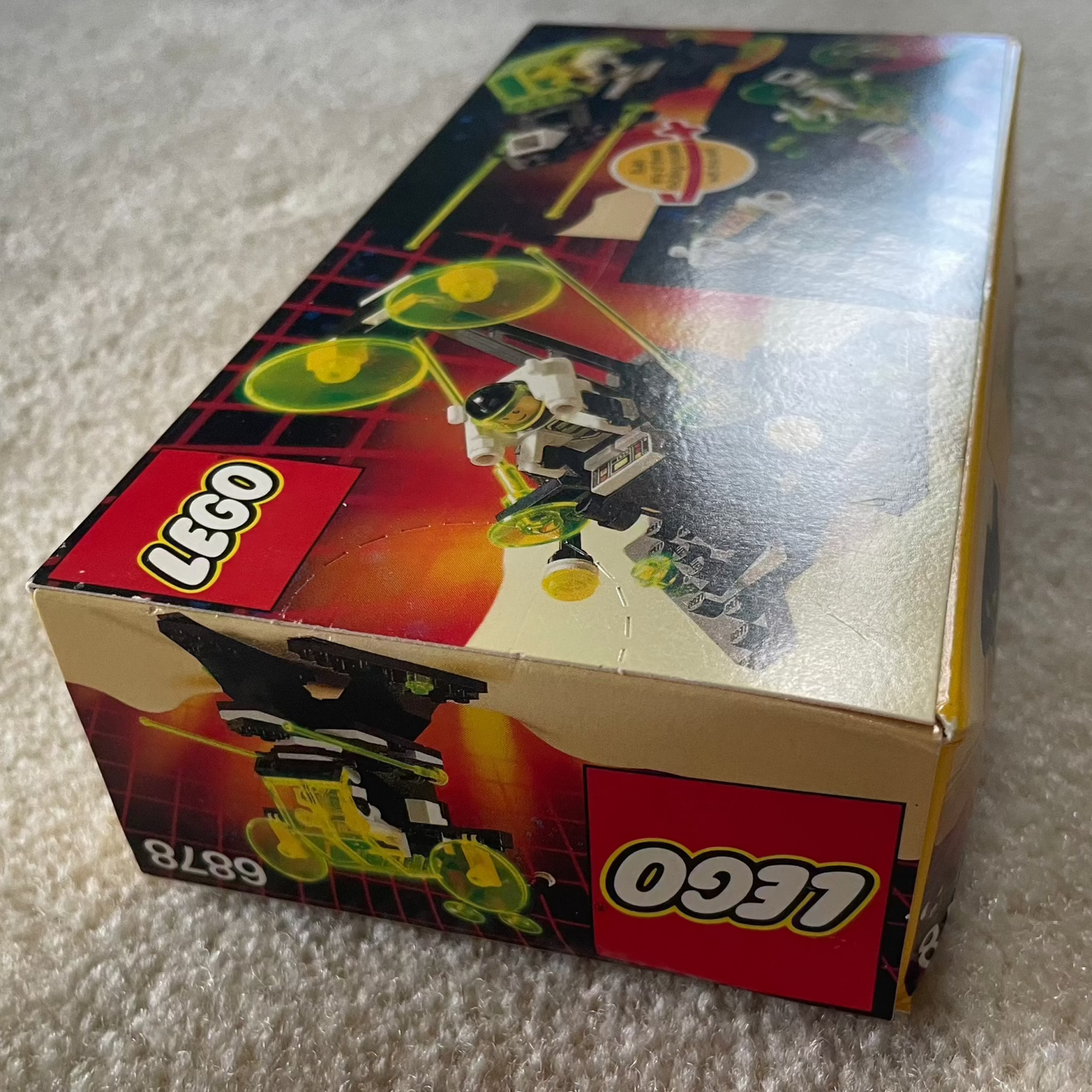 Sealed Lego 6878 Blacktron Sub Orbital Guardian set in vintage box on display.
