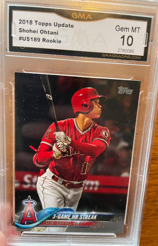 2018 Topps Update #US189 Shohei Ohtani Rookie RC GMA 10 graded card.