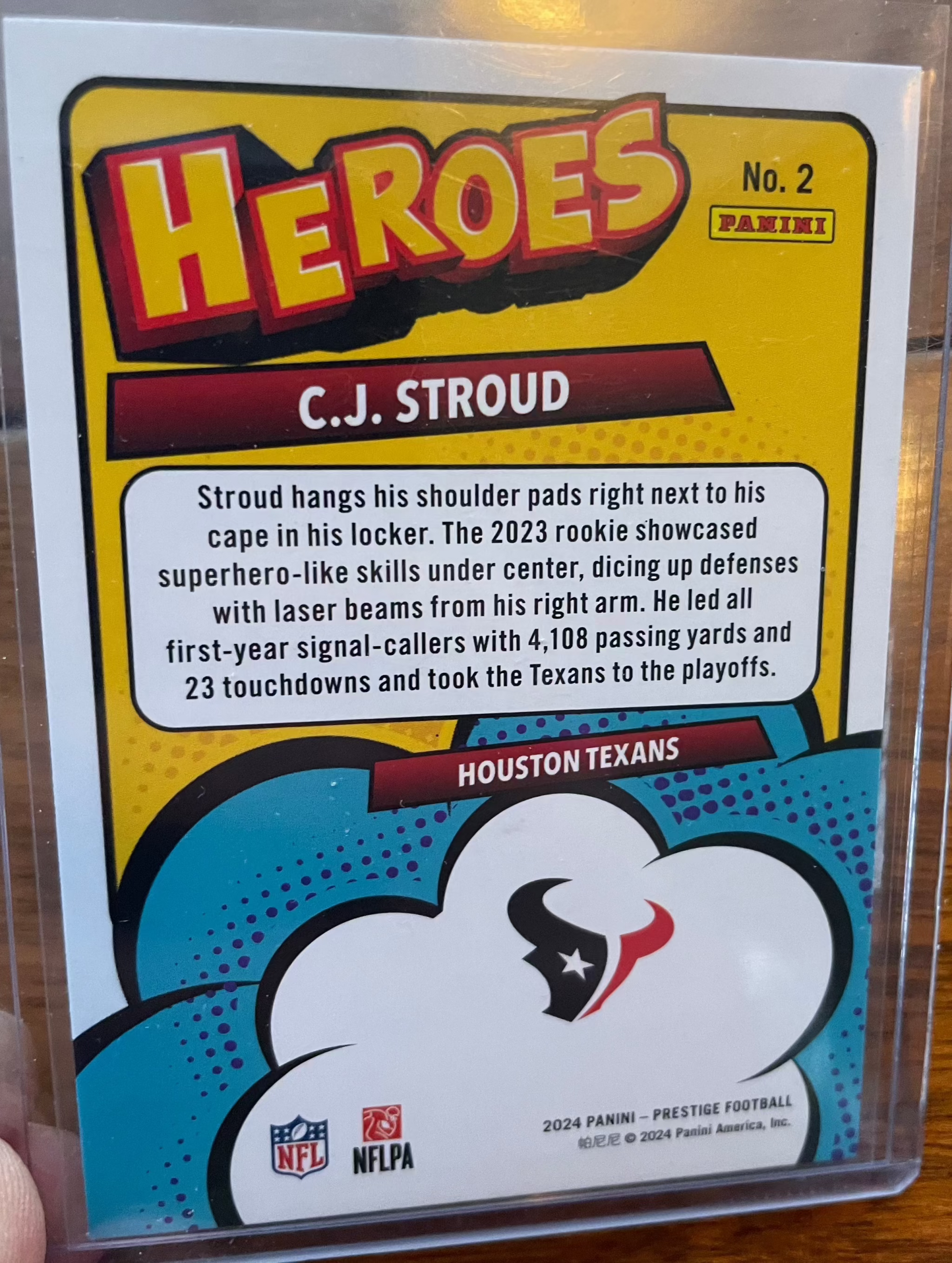 Stroud 2024 Panini Prestige Heroes #2 Houston Texans card featuring NFL player C.J. Stroud.