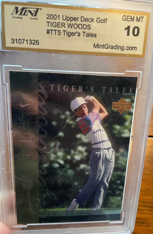 2001 Upper Deck Golf Tiger Woods Rookie Tiger's Tales RC TT4 Graded 10 Card