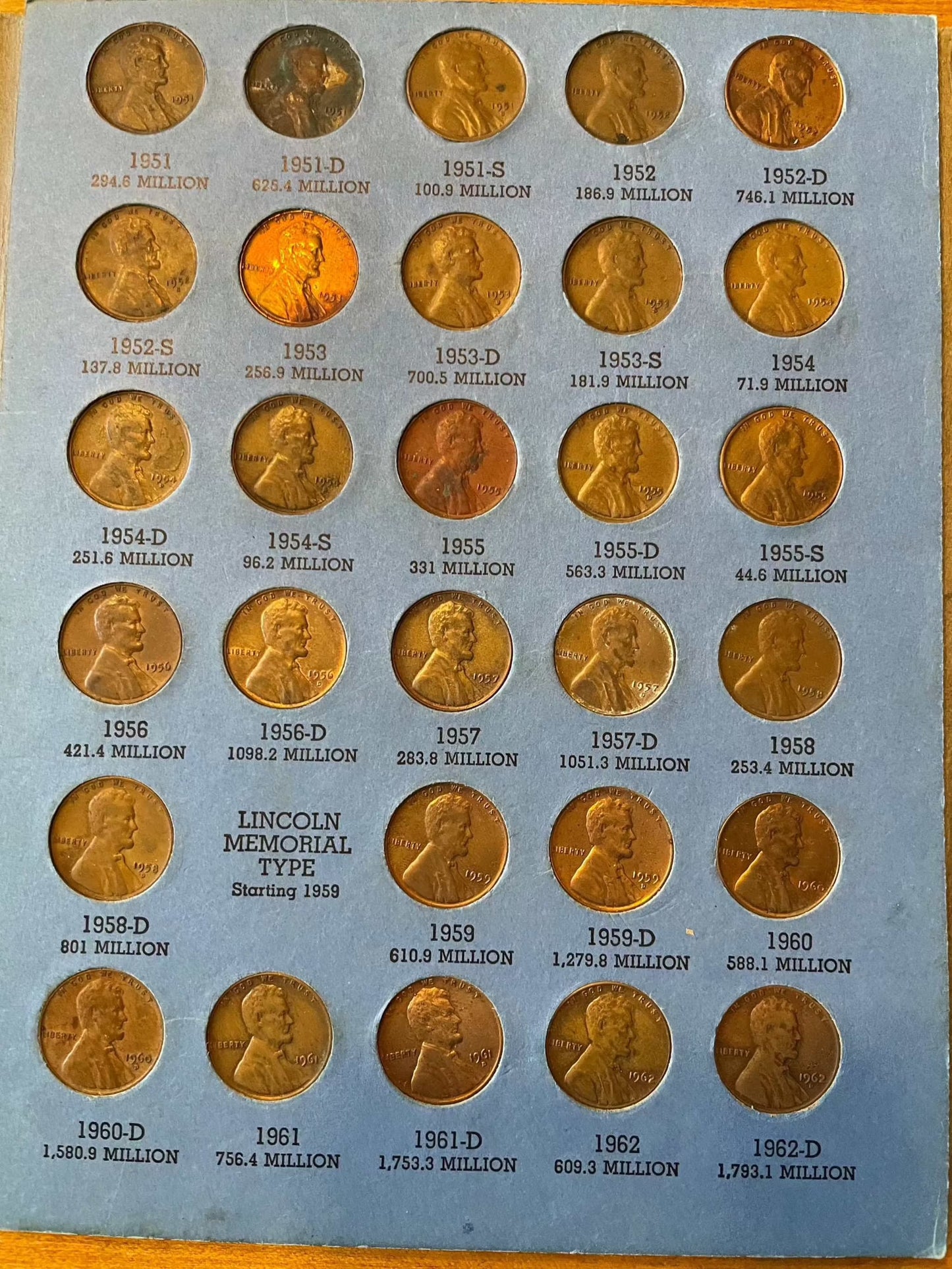 Collector's lot of four penny books with Lincoln cents, featuring Indian Head and near-mint 1943 steel cents bonus.