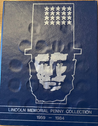 Collector's Lot Penny Book with Lincoln Memorial Design, 1959-1984, featuring Indian Head and Near-Mint Steel Cents.