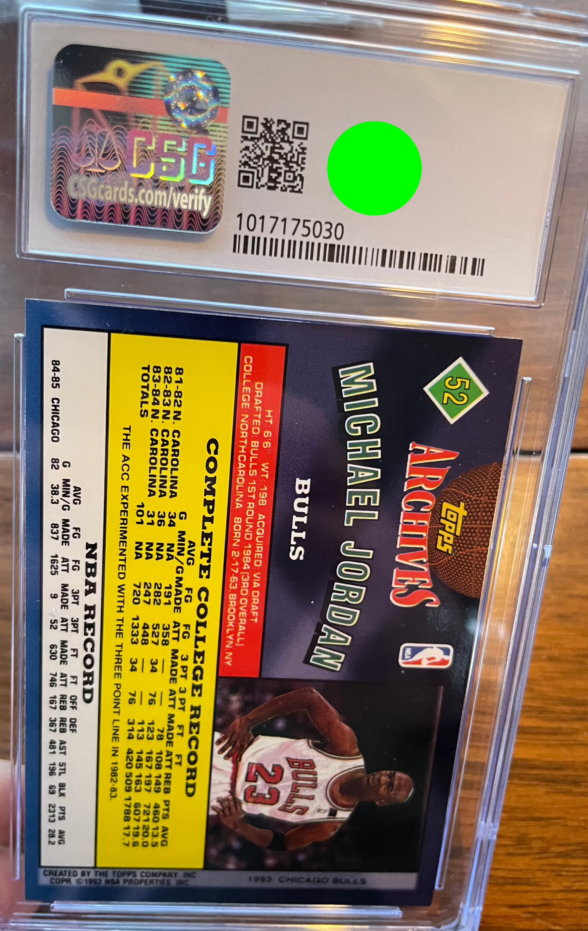 1992 Topps Archives Michael Jordan #52 CSG 9 MINT sports card.