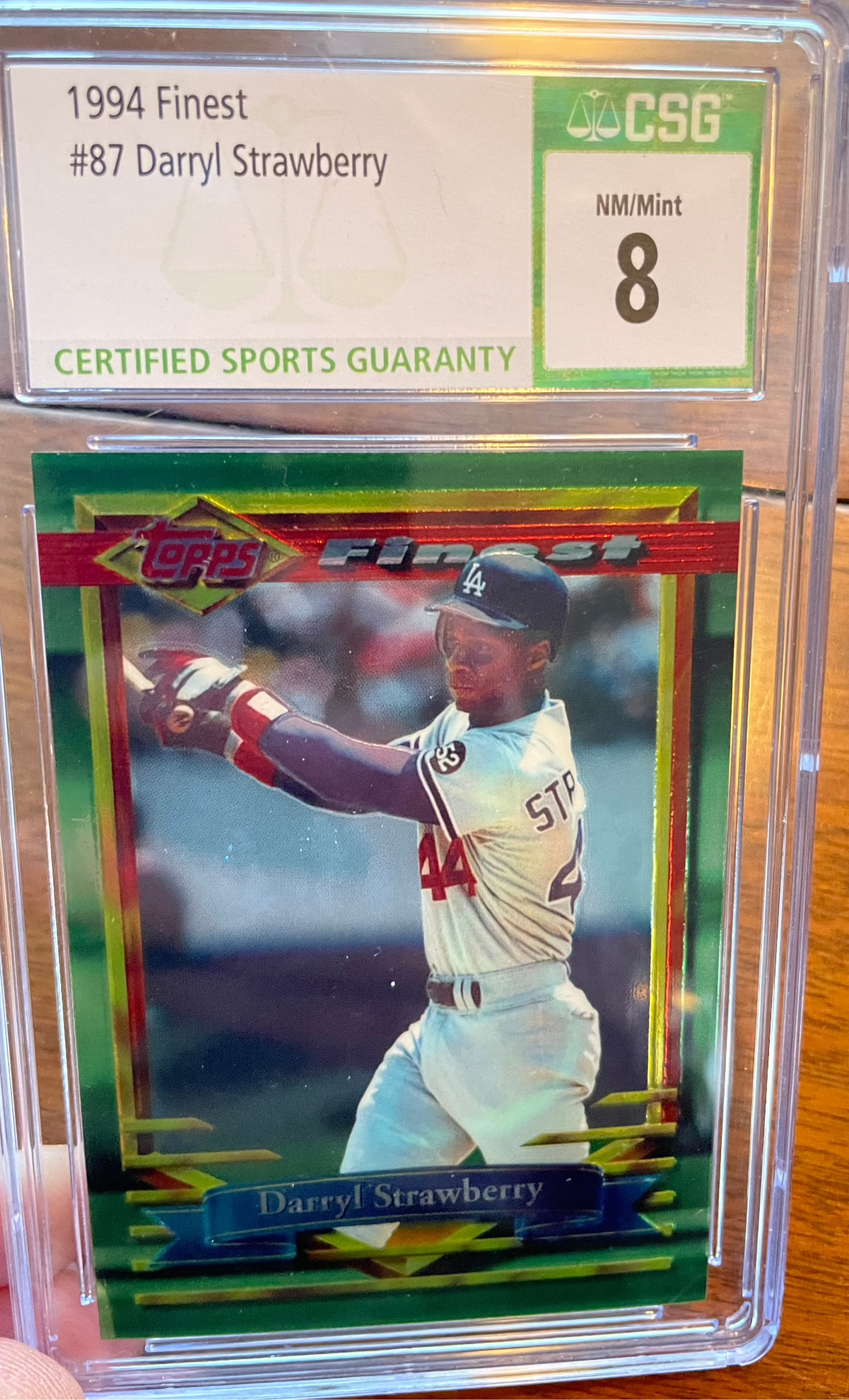 1994 Topps Finest #87 Darryl Strawberry card CGC 8 graded collectible.