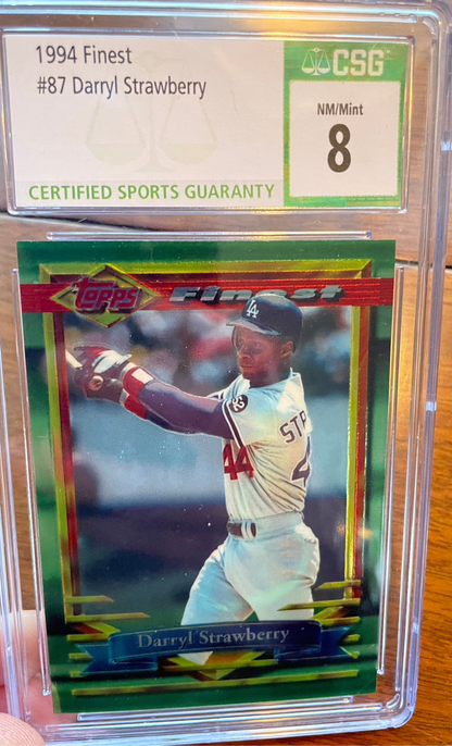 1994 Topps Finest #87 Darryl Strawberry card CGC 8 graded collectible.