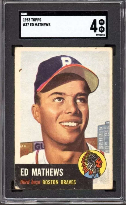 1953 Topps #37 Eddie Mathews BRAVES trading card, SGC 4 VG/EX.