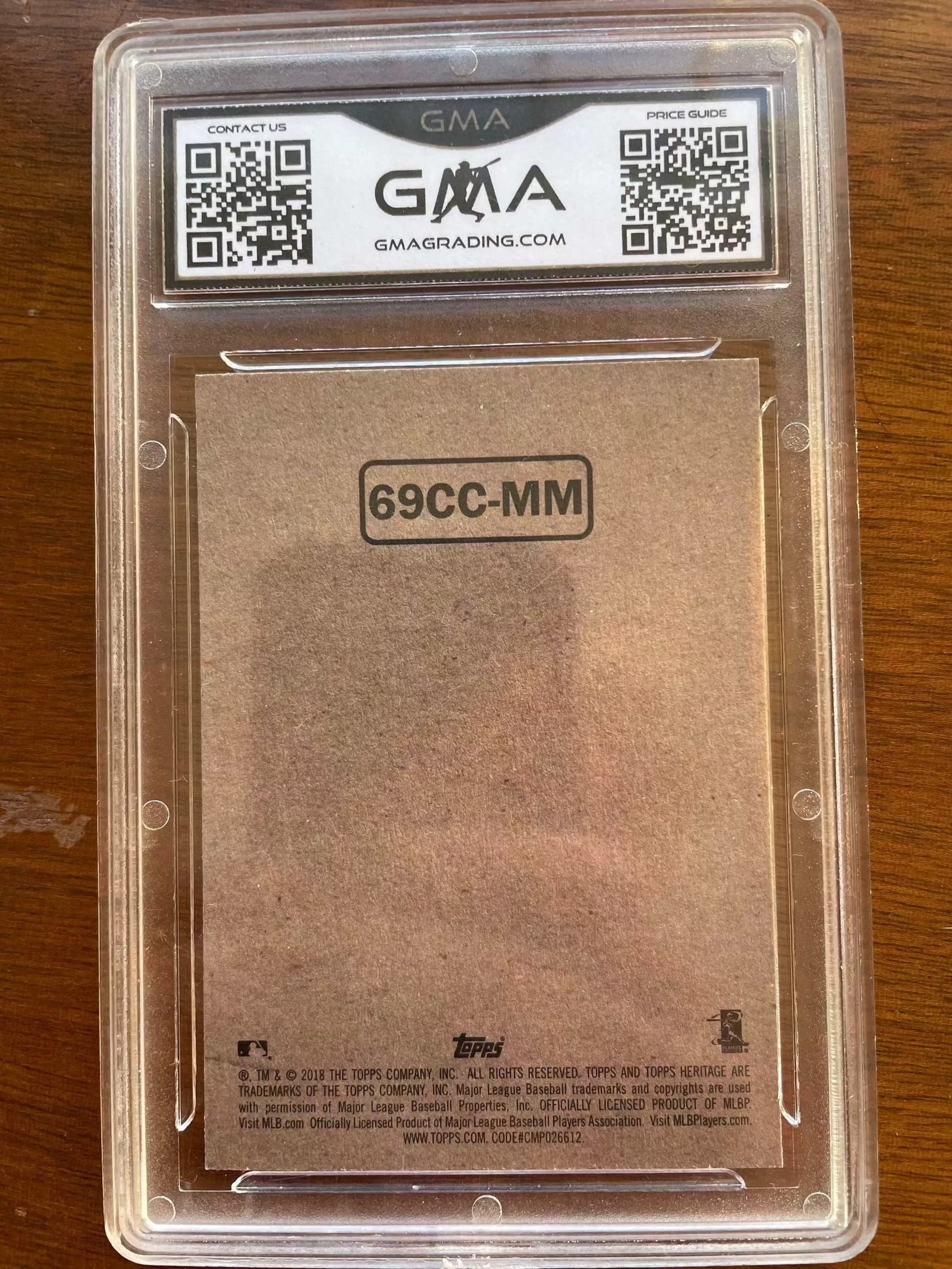 2018 Topps Heritage 1969 Collector Cards Manny Machado GMA 10 Gem Mint in protective case.