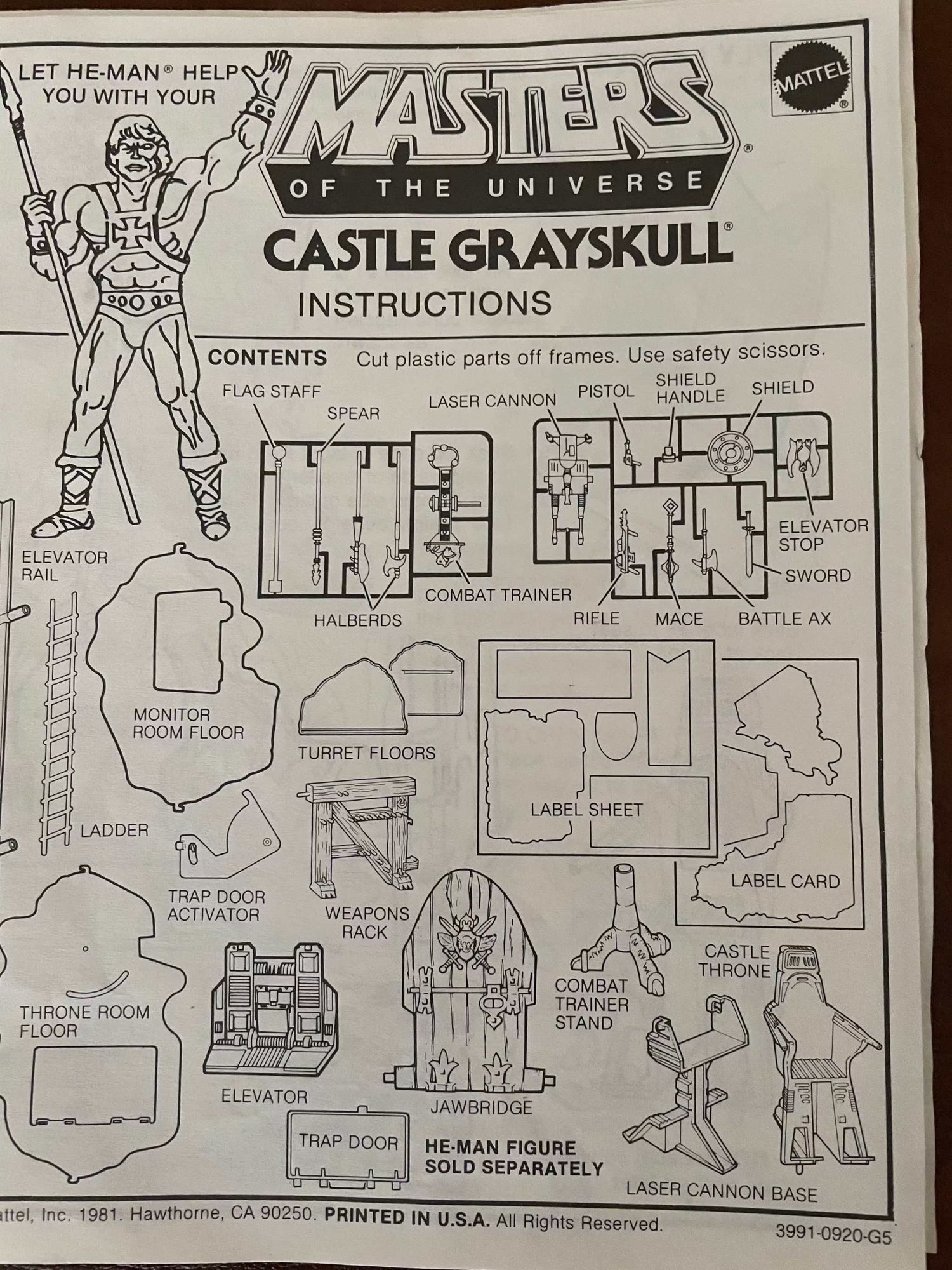Masters of the Universe Castle Grayskull instructions 1981 vintage guide.