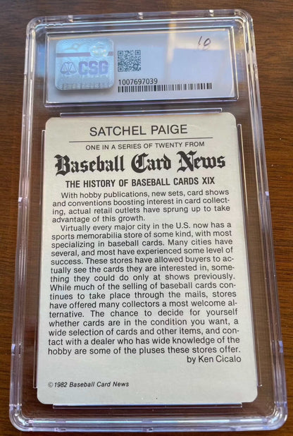 1982 Baseball Card News Satchel Paige #19 HOF collectible card.