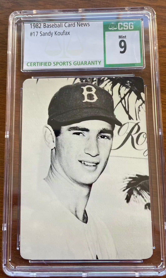 1982 Baseball Cards Sandy Koufax 17 HOF, mint condition, certified sports guarantee.