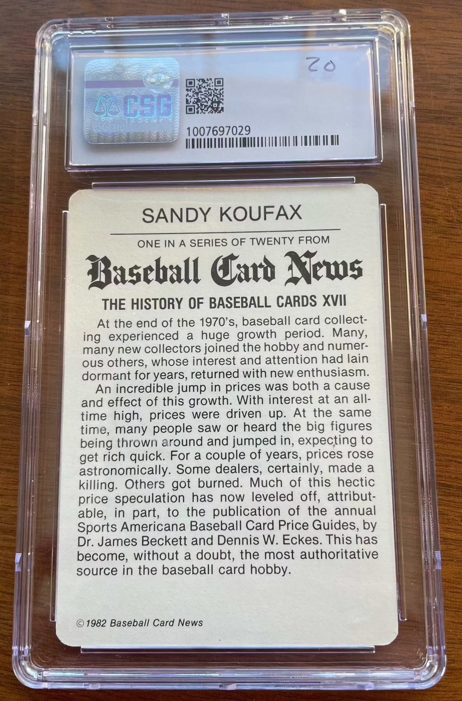 1982 Baseball Cards Sandy Koufax 17 HOF, mint condition, certified sports guarantee.