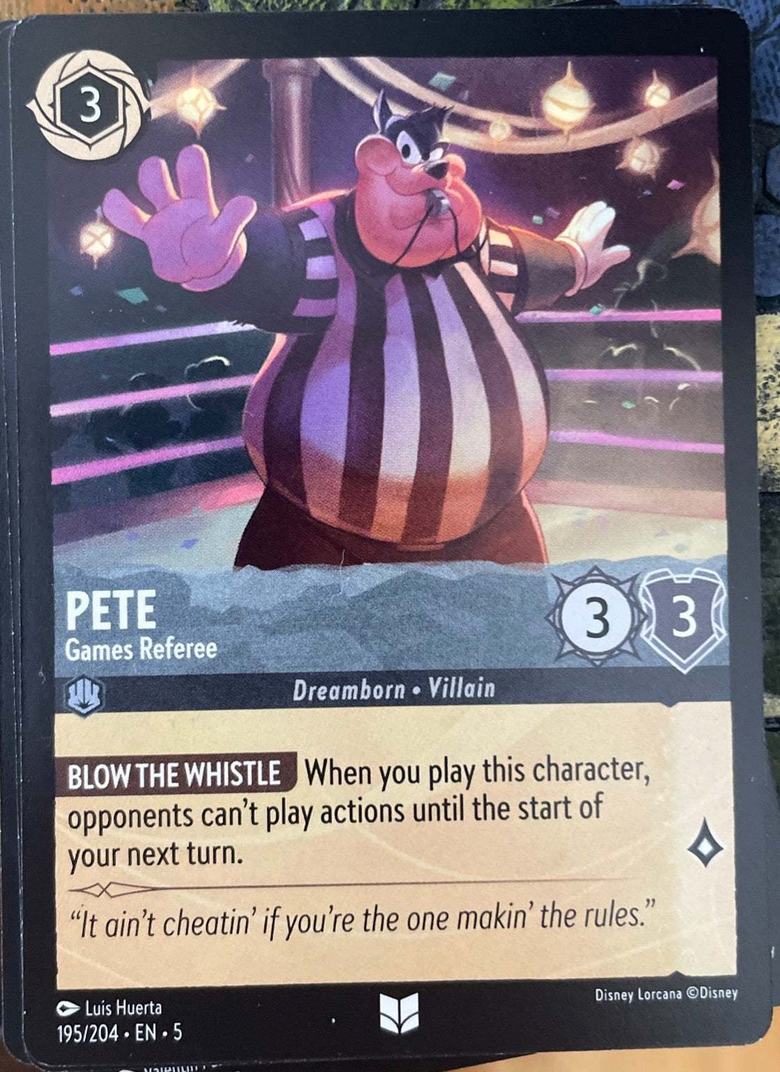 Disney Lorcana Pete Games Referee Dreamborn Villain rare card from Shimmering Skies set