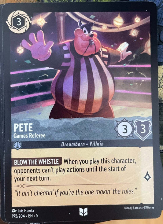 Disney Lorcana Pete Games Referee Dreamborn Villain rare card from Shimmering Skies set