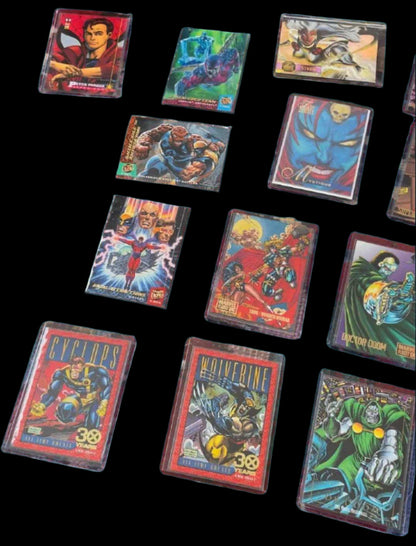 🔥 Marvel trading card lot featuring Spider-Man, Wolverine, and more iconic characters; 25 classic cards from Marvel Masterpieces, Fleer Ultra, and SkyBox sets; perfect for collectors.