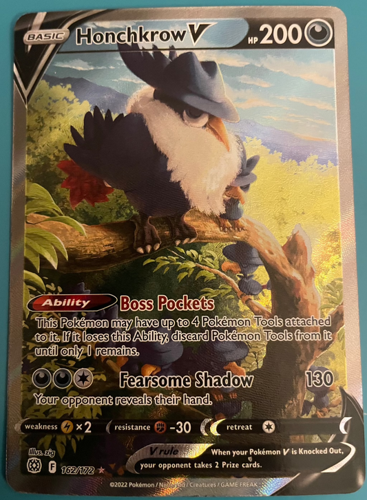 Pokemon Brilliant Stars Honchkrow V 162/172 Alternate Art Card.