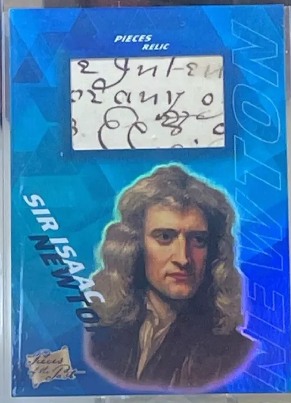 Authentic Sir Isaac Newton handwritten manuscript fragment encapsulated in a premium protective card with 17th-century scientific script features