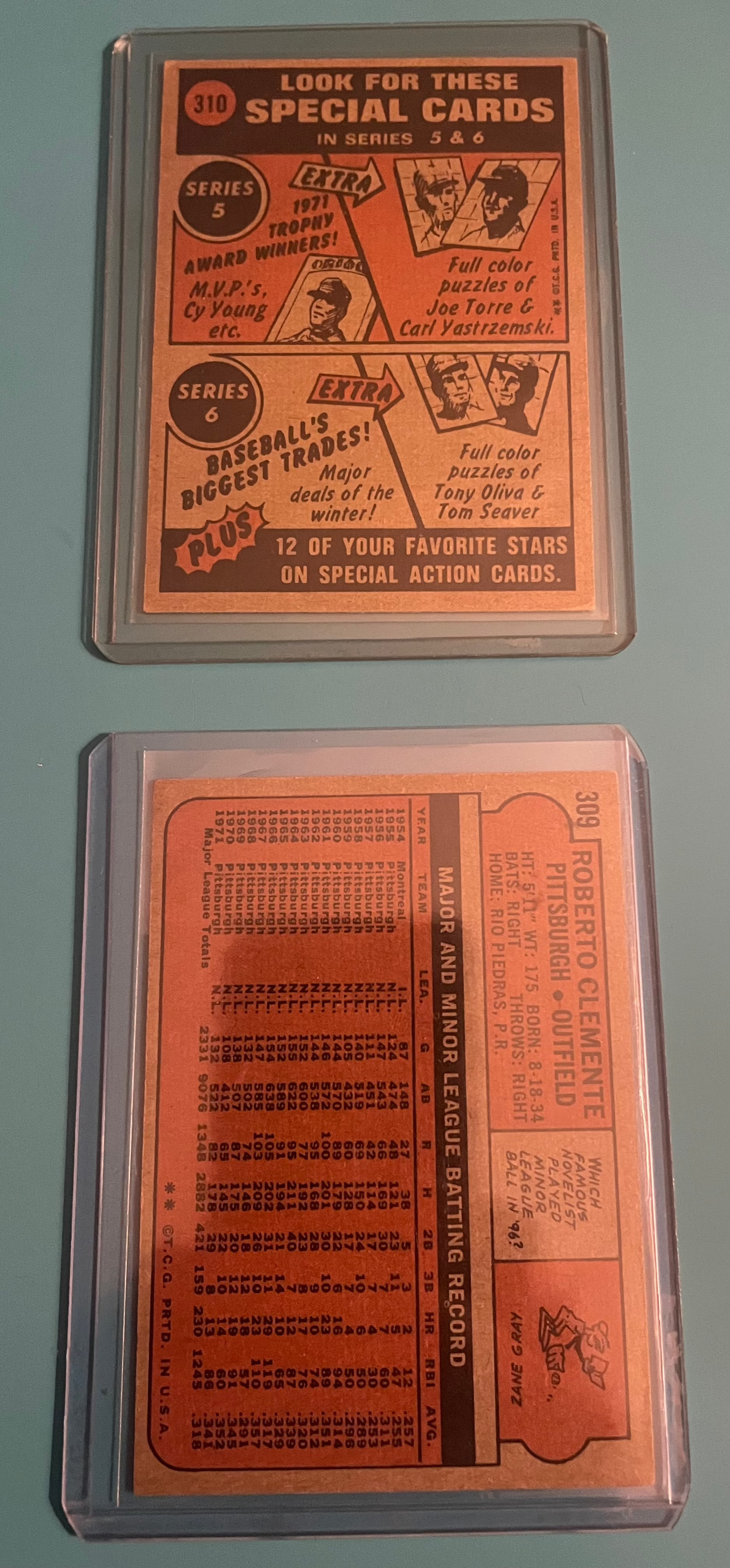 Clemente Bundle – 1972 Topps #309 “In Action” & #310 Base – Pittsburgh Pirates Legend