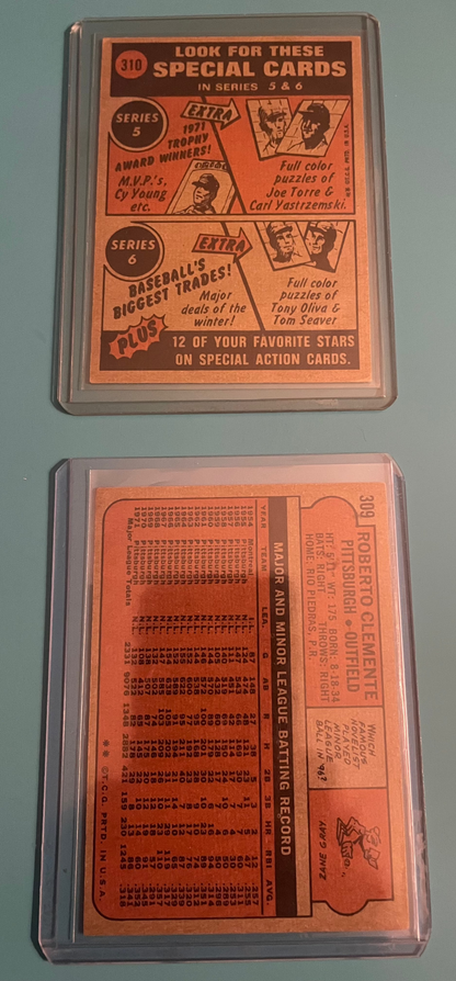 Clemente Bundle – 1972 Topps #309 “In Action” & #310 Base – Pittsburgh Pirates Legend