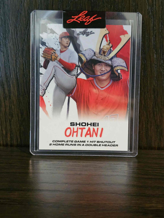 2023 Leaf Web Exclusive Shohei Ohtani baseball card with pitcher and hitter highlights.