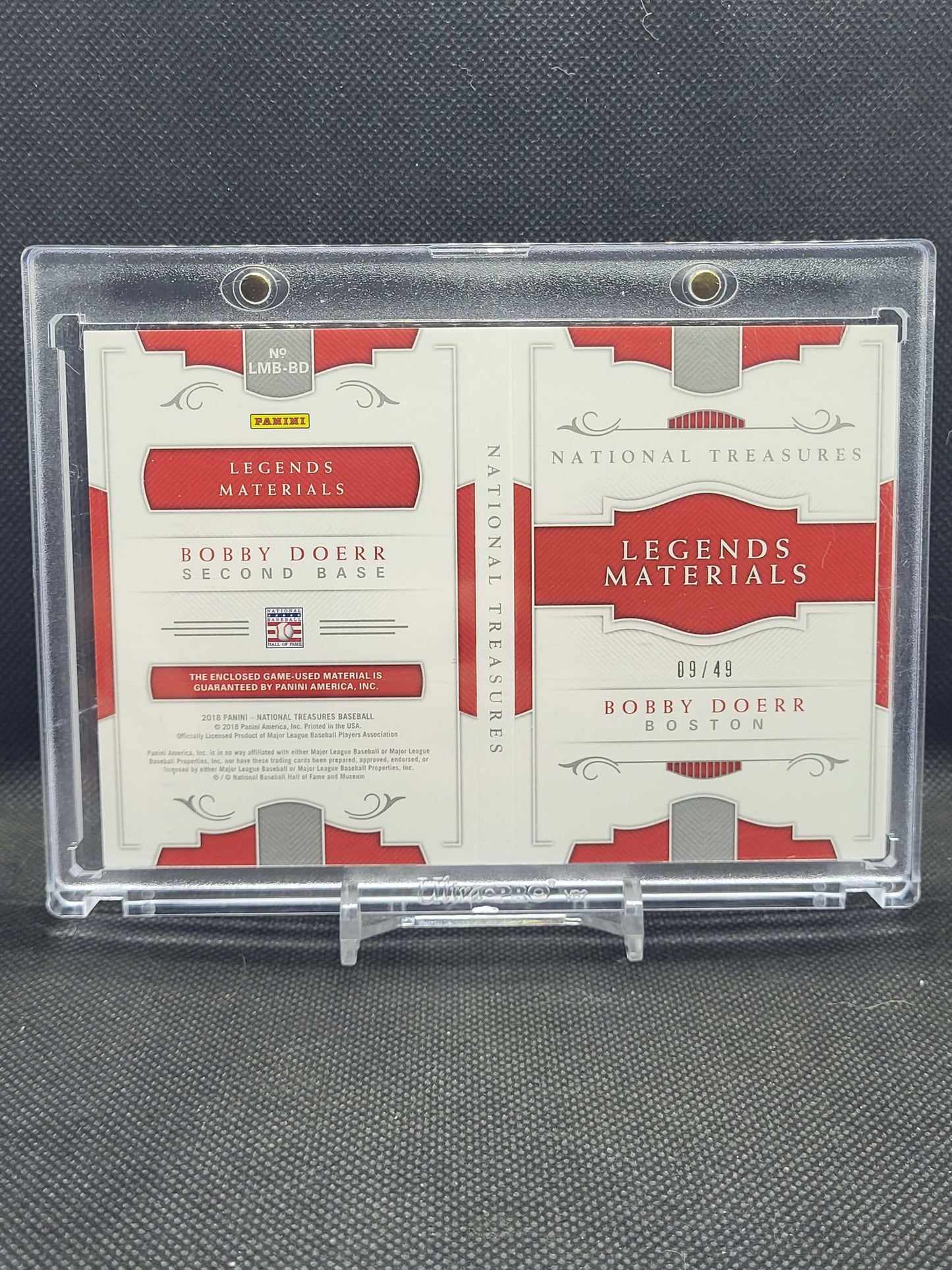 Bobby Doerr 2018 National Treasure Jersey booklet card #09/49Booklet