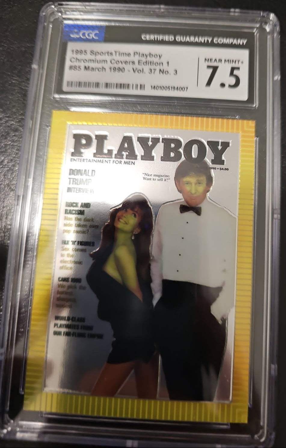 1995 Playboy Chromium featuring Donald Trump, CGC graded 7.5, collectible comic.