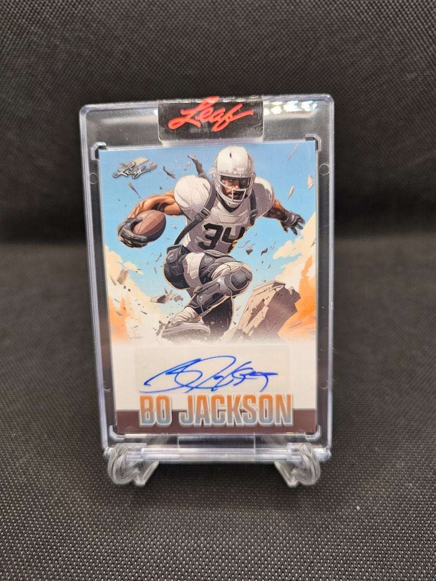 Bo Jackson 2023 Leaf Reimagined Autograph Card, limited edition 1 of 31, featuring athlete's signature.