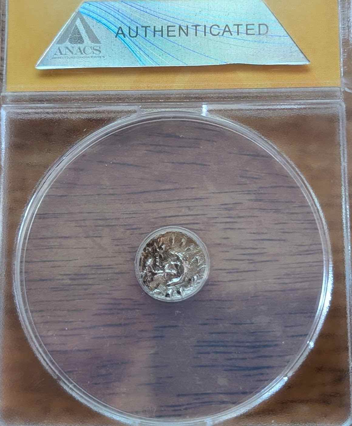 Ancient Persian Kings AR Obol coin from 50-100 AD, authenticated and displayed.