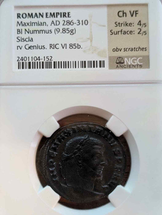 Roman Empire Maximian BI Nummus coin, 9.85g, Siscia mint, VF condition, 286-310 AD.