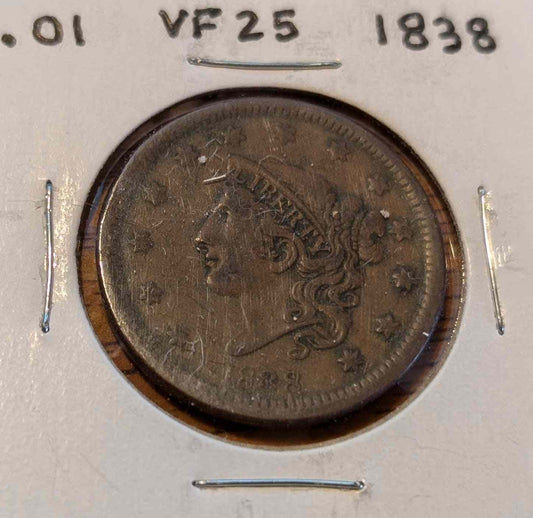 1838 Matron Head Modified Large Cent, VF condition, Liberty Head design.