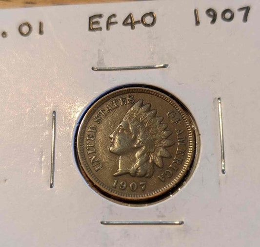 1907 Indian Head Cent coin in excellent condition.
