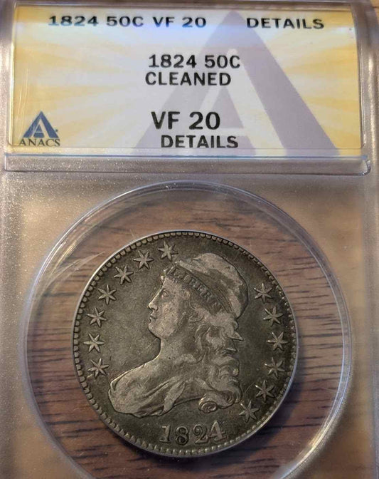 1824 Capped Bust Half coin in VF20 condition, showcasing detailed design.