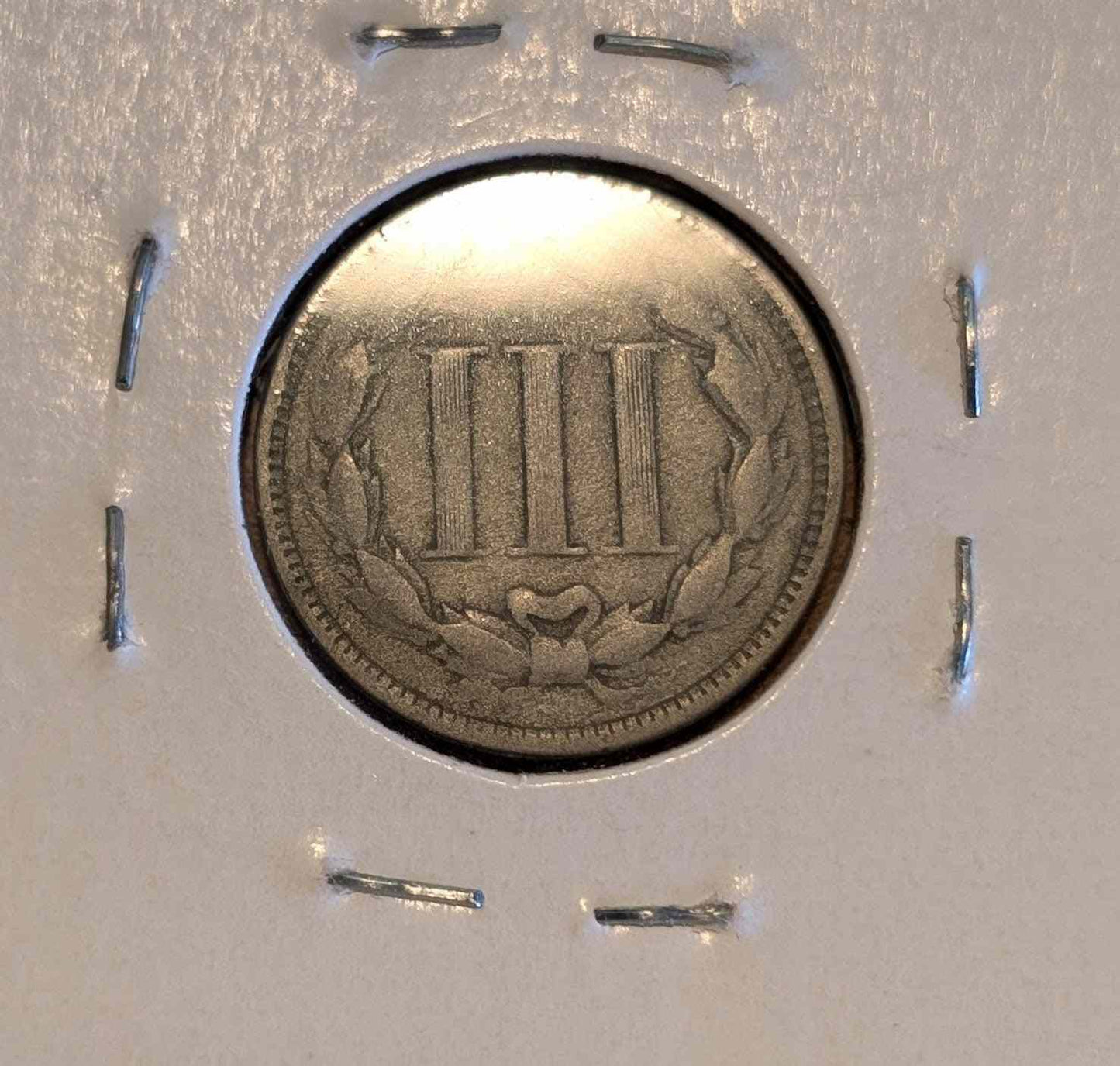 1867 Three-Cent Piece nickel coin in very fine condition.
