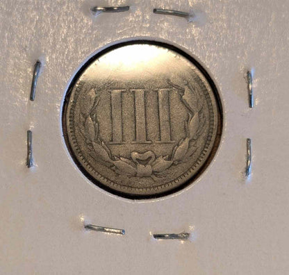 1867 Three-Cent Piece nickel coin in very fine condition.