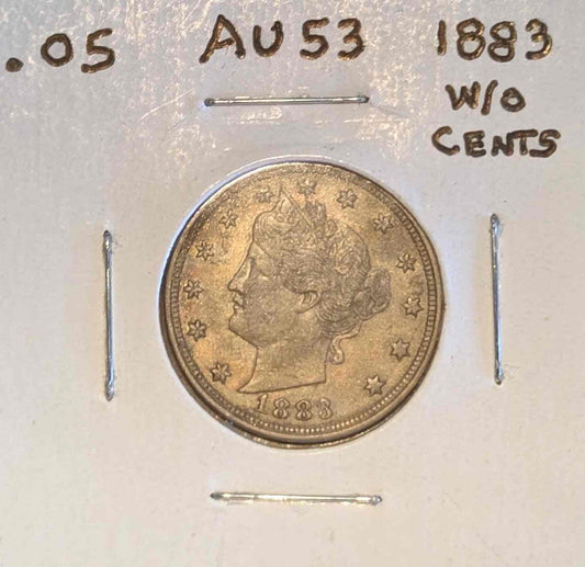 1883 Liberty Head Nickel without cents in protective holder.