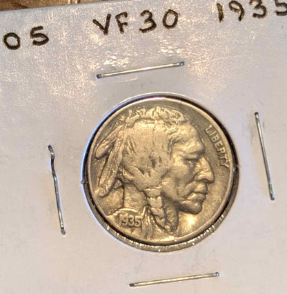 1935 Buffalo Nickel in great condition showcasing iconic design.