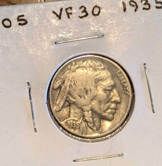 1935 Buffalo Nickel in great condition showcasing iconic design.