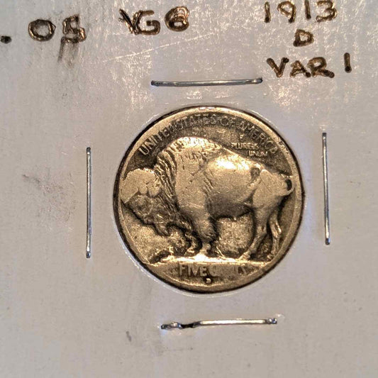 1913 D Buffalo Nickel with clear date and design, variety 1, rare coin.