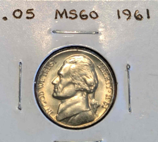 1961 JEFFERSON NICKEL in mint state with original luster.