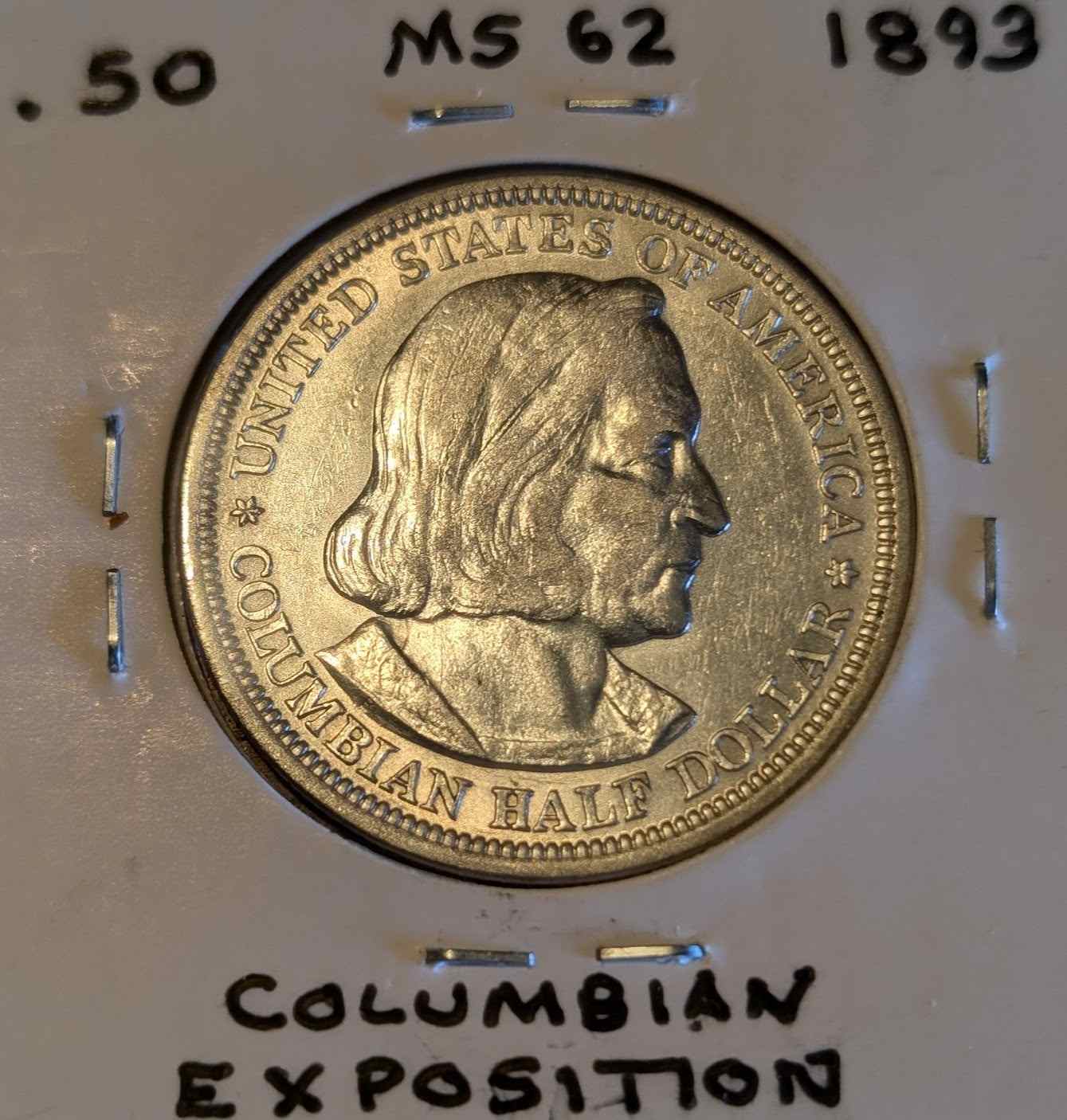 1893 Columbian Half commemorative coin featuring profile of Christopher Columbus.