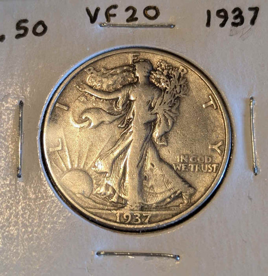 1937 Walking Liberty Half coin, VF20 grade, collectible numismatic item.