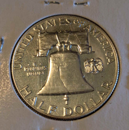1962 Franklin Half Dollar coin with Liberty Bell design, 90% silver.