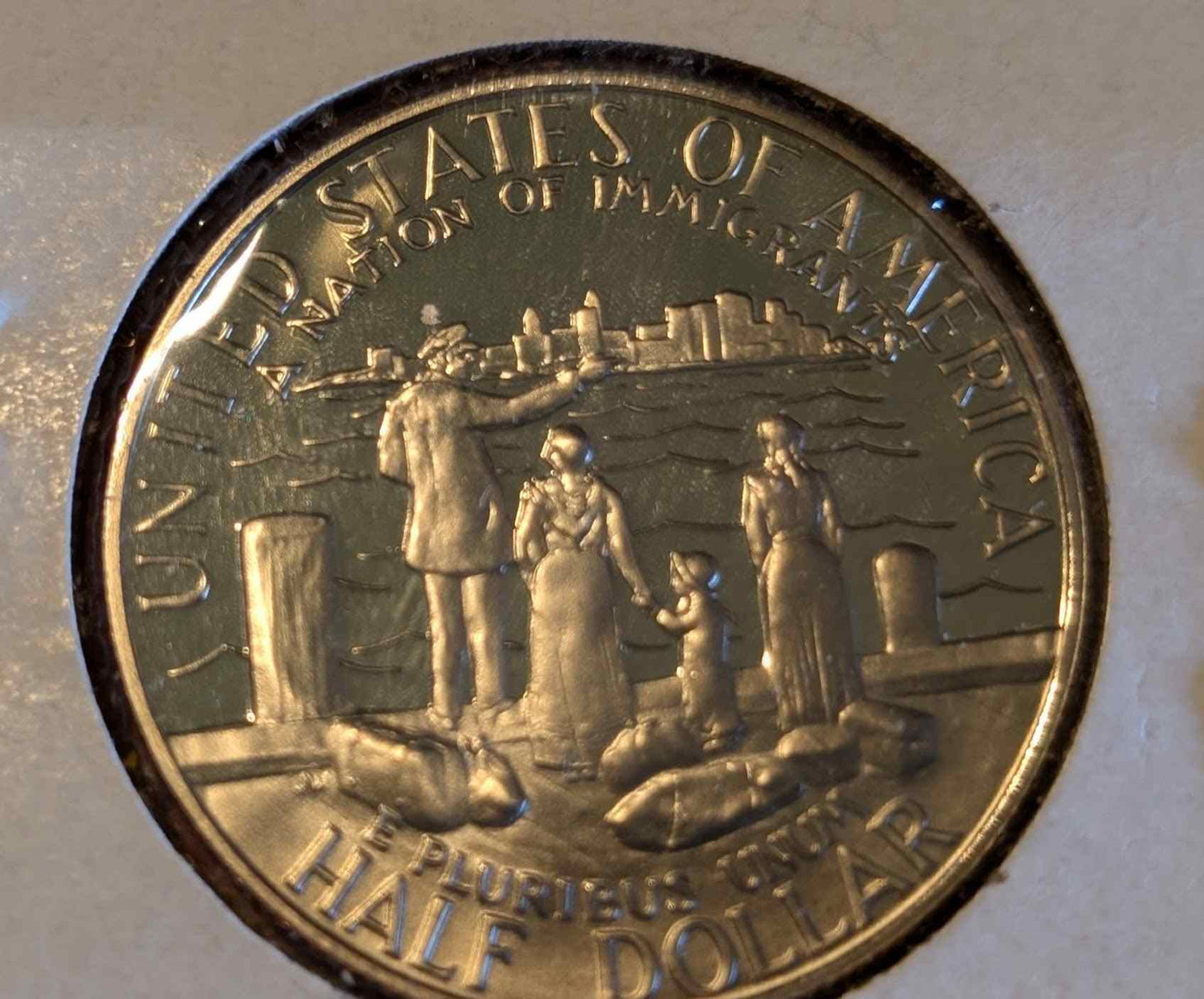 1986 S US Mint Proof half dollar coin, detailed design.