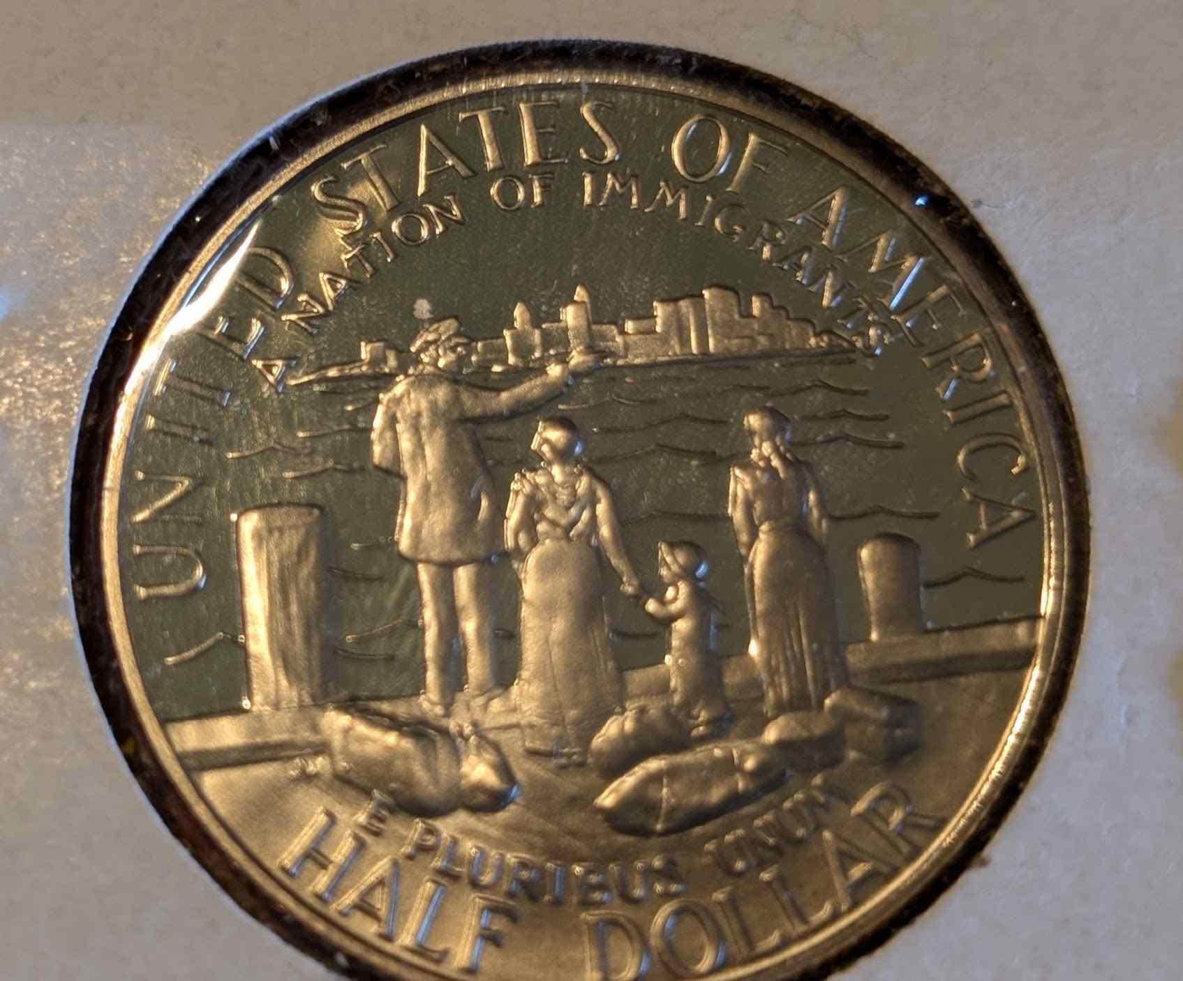 1986 S US Mint Proof half dollar coin, detailed design.
