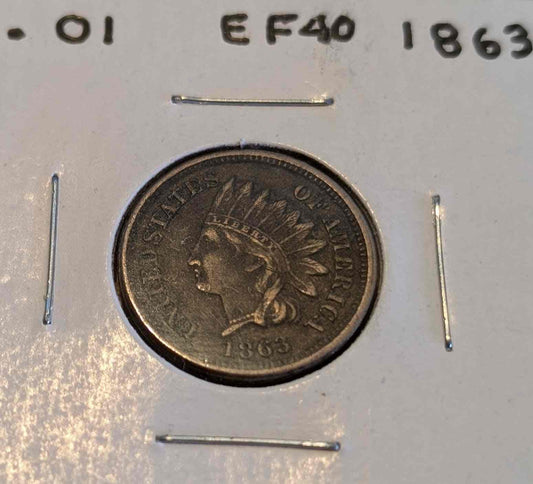 1863 Indian Head Cent with excellent details, Civil War era, rare coin in excellent condition.