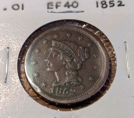 1852 Braided Hair Large Cent in extremely fine condition.