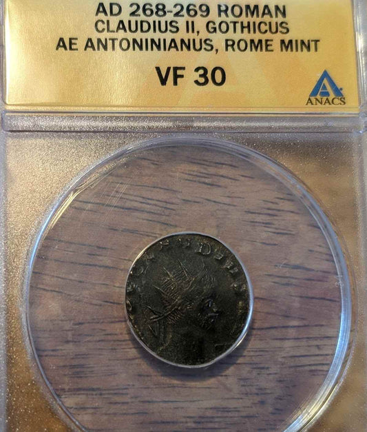 Roman Claudius II Gothicus AE Antoninianus coin, Rome Mint, graded VF30.