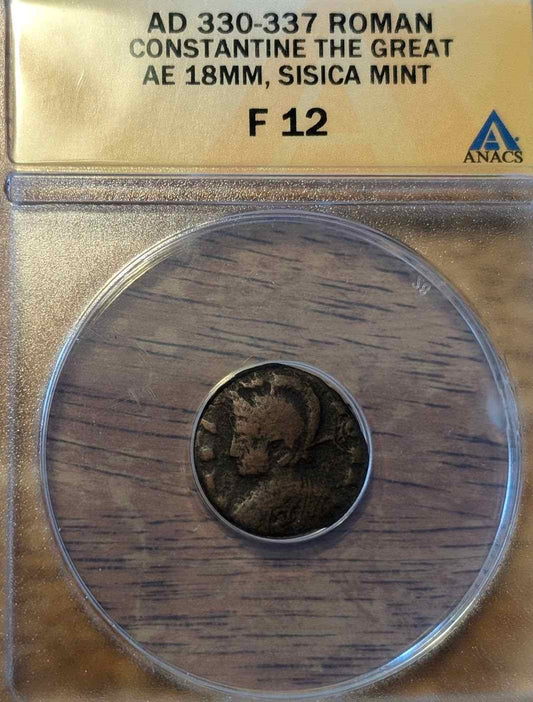 Ancient Roman Constantine the Great coin, 330-337 AD, AE 18MM S Mint, F12 condition.