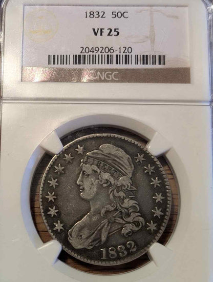 1832 Capped Bust Half coin VF25 with intricate designs.