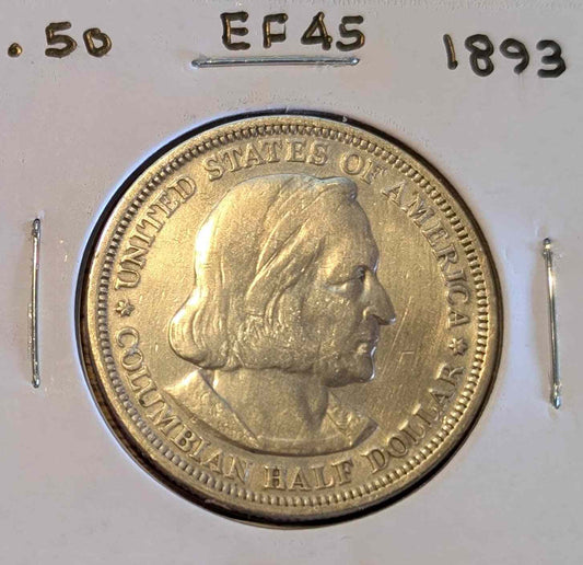 1893 Columbian Half Dollar coin in EF45 grade.